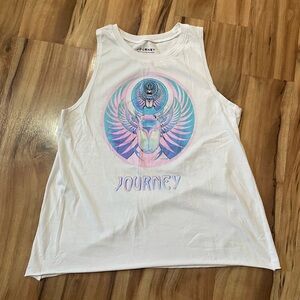 Journey Band White Graphic Tank Top Scarab Beetle Logo Size L